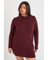 Boohoo - Plus Collared Long Sleeve Knit Sweater Dress - Lyst