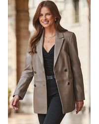 Sosandar - Leather Double Breasted Blazer - Lyst