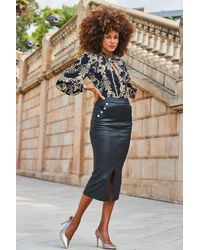 Sosandar - Coated Pencil Skirt With Button Detail - Lyst