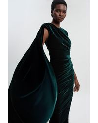 Karen Millen - Petite Stretch Velvet Crew Neck Cape Shoulder Maxi Dress - Lyst