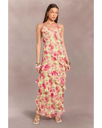 Boohoo - Chiffon Pastel Floral Ruffle Detail Maxi Dress - Lyst