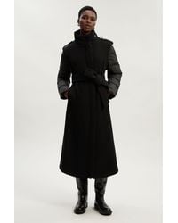 Karen Millen - Wool Hybrid Puffer High Neck Belted Midi Coat - Lyst