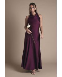 Oasis - Cowl Halterneck Satin Maxi Bridesmaid Dress - Lyst