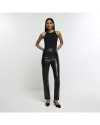 River Island - Straight Jeans High Waisted Slim Coated Cotton - Lyst
