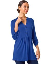 Roman - V-Neck Button Detail Tunic Top - Lyst