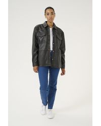 Kaffe - Leren Shirt Loose Fit Black Washed Leather Black - Lyst
