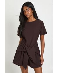 Boohoo - Tie Waist Long Sleeve Smock Dress - Lyst