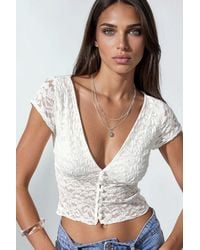 Busem - Fitted Lace Crop Blouse With Buttons - Lyst