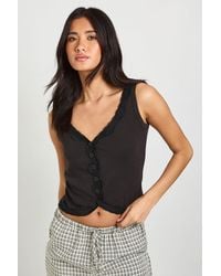 Boohoo - Ribbed Lace Trim Vest Top - Lyst