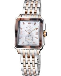 Gevril - Gv2 Bari Tortoise Mother Of Pearl Dial Two Tone Ip Rose Bracelet Swiss Quartz Diamond Watch - Lyst