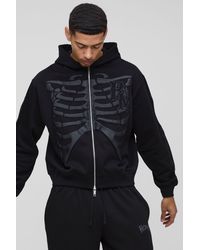 BoohooMAN - Oversized Skeleton Puff Print Zip Through Hoodie - Lyst