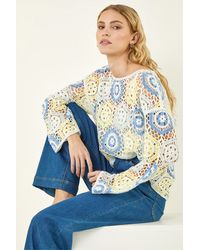 Roman - Floral Crochet Knit Top - Lyst