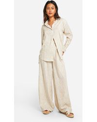 Boohoo - Stripe Linen Look Wide Leg Pants - Lyst