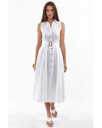 Busem - Belted Sleeveless Poplin Shirt Midi Dress - Lyst