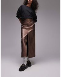 TOPSHOP - Faux Leather Split Midi Skirt - Lyst