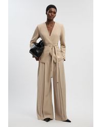 Karen Millen - Polished Tailored Pleated Wide Leg Belted Trouser - Lyst