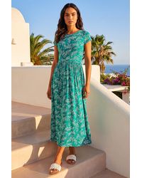 Roman - Ditsy Gathered Skirt Stretch Midi Dress - Lyst
