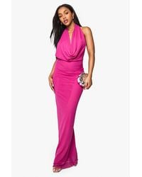 Boohoo - Cowl Neck Mesh Maxi Dress - Lyst