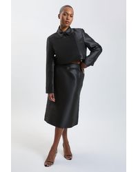 Karen Millen - Plus Size Forever Satin Twill Belted Tailored Midi Skirt - Lyst
