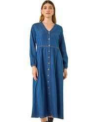 Roman - Denim Button Through Midi Dress - Lyst