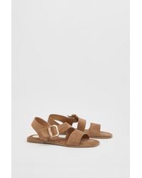 Wallis - Sandie Faux Suede Buckle Detail Asymmetrical Flat Sandals - Lyst