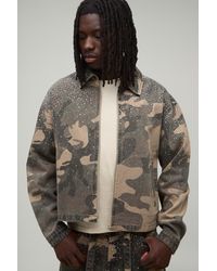 BoohooMAN - Camo Washed Boxy Rhinestone Co-Ord Denim Jacket - Lyst