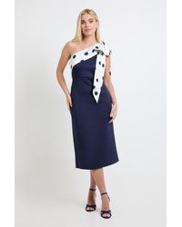 Wallis - Petite Occasion Scuba Corsage One Shoulder Midi Dress - Lyst