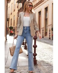 Sosandar - Petite Light Wash Contour Waist Kick Flare Jeans - Lyst