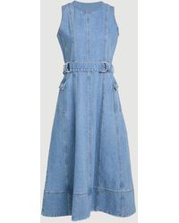 Karen Millen - Denim Dropped Waist Full Skirted Midi Dress - Lyst
