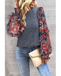 Everyday the Label - Ruffle Tiered Floral Sleeve Crew Neck Blouse - Lyst