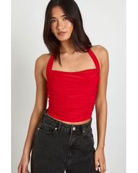Boohoo - Ruched Square Neck Halter Top - Lyst