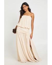 Boohoo - Chiffon Bandeau Blouson Ruched Drop Waist Maxi Dress - Lyst