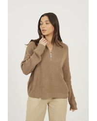 Brave Soul - Half Zip Funnel Neck Fisherman Knit Jumper - Lyst