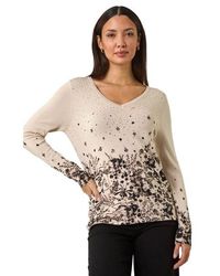 Roman - Floral Hotfix V-Neck Knit Jumper - Lyst