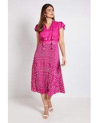 Wallis - Polka Dot Ruffle Neck Pleated Midi Dress - Lyst