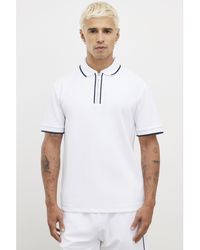 River Island - Polo Shirt Slim Fit Textured Zip Tipped - Lyst