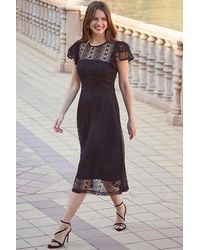 Sosandar - Broderie Lace Flutter Sleeve Fit & Flare Midi Dress - Lyst
