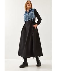 Bianco Lucci - Textured Gabardine Maxi Dress With Shirt Collar And Button Closure - Lyst