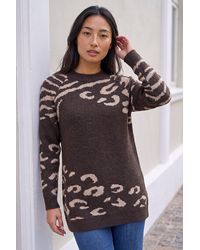 Roman - Petite Animal Print Longline Stretch Jumper - Lyst