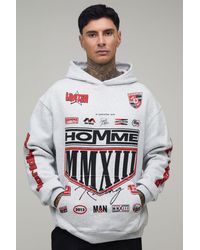 BoohooMAN - Tall Marl Oversized Moto Crest Print Hoodie Cotton - Lyst