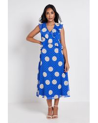 Wallis - Petite Polka Dot Dobby Ruffle Midi Dress - Lyst