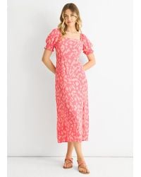 Gini London - Animal Print Square Neck Viscose Midi Dress - Lyst