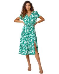 Roman - Floral Button Through Midi Dress - Lyst