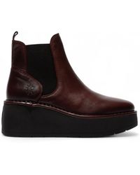 Fly London - Wine Hely Chelsea Leather Ankle Pull-On Platform Comfort Boots - Lyst