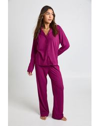Boohoo - Soft Touch Button Through Shirt And Trouser Pyjama Set - Lyst