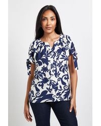 Wallis - Petite Abstract Tie Sleeve Collarless Top - Lyst