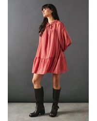 Warehouse - Dobby Chiffon Tie Neck Smock Dress - Lyst