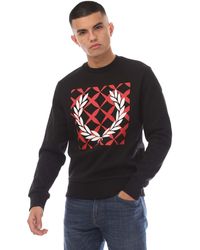 Fred Perry - Cross Stitch Crew Hals Sweatshirt (zwart) - Lyst