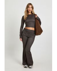 Boohoo - Super Soft Stripe Long Sleeve Top & Fold Over Flare - Lyst