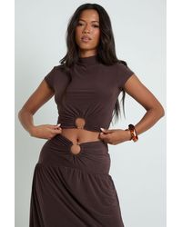 Boohoo - Double Layer Slinky Cropped Top With Ring Triim - Lyst